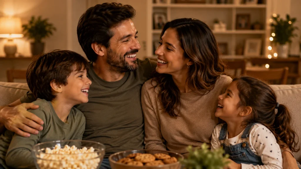 [Imagem: casal com filhos vivendo um momento carinhoso e descontraído em família]