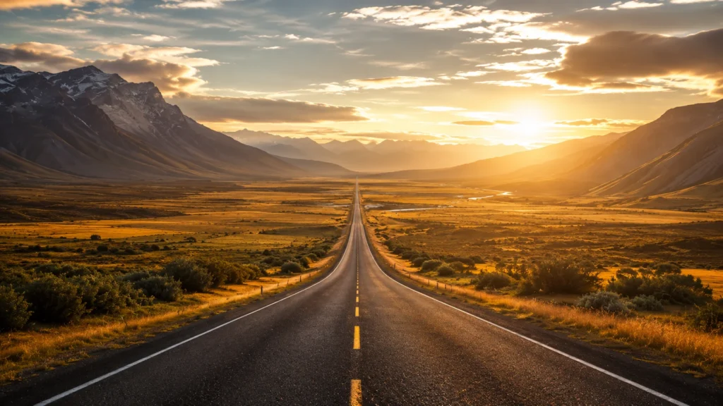 [Imagem: Estrada longa atravessando uma paisagem natural, representando escolhas, caminhos e crescimento pessoal.]