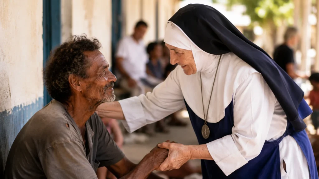 [Imagem: Pessoa oferecendo ajuda e carinho a outra pessoa, representando amor ao próximo e solidariedade]